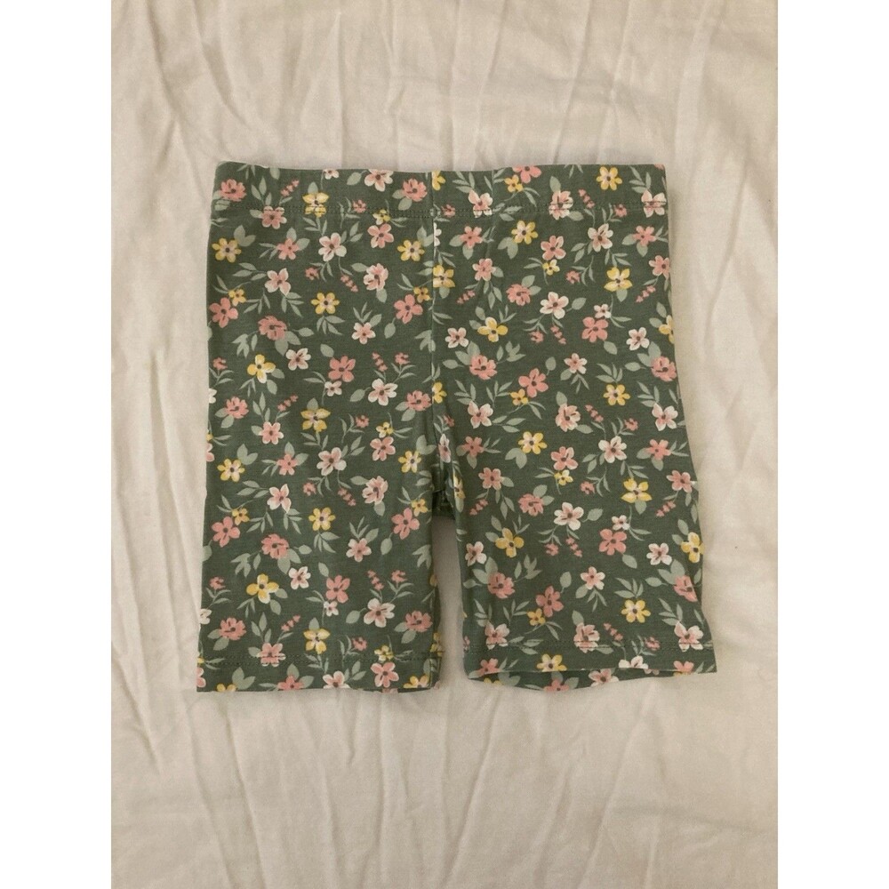 Size 5 Unbranded girl clothes - one piece shorts | solid green & flowers theme